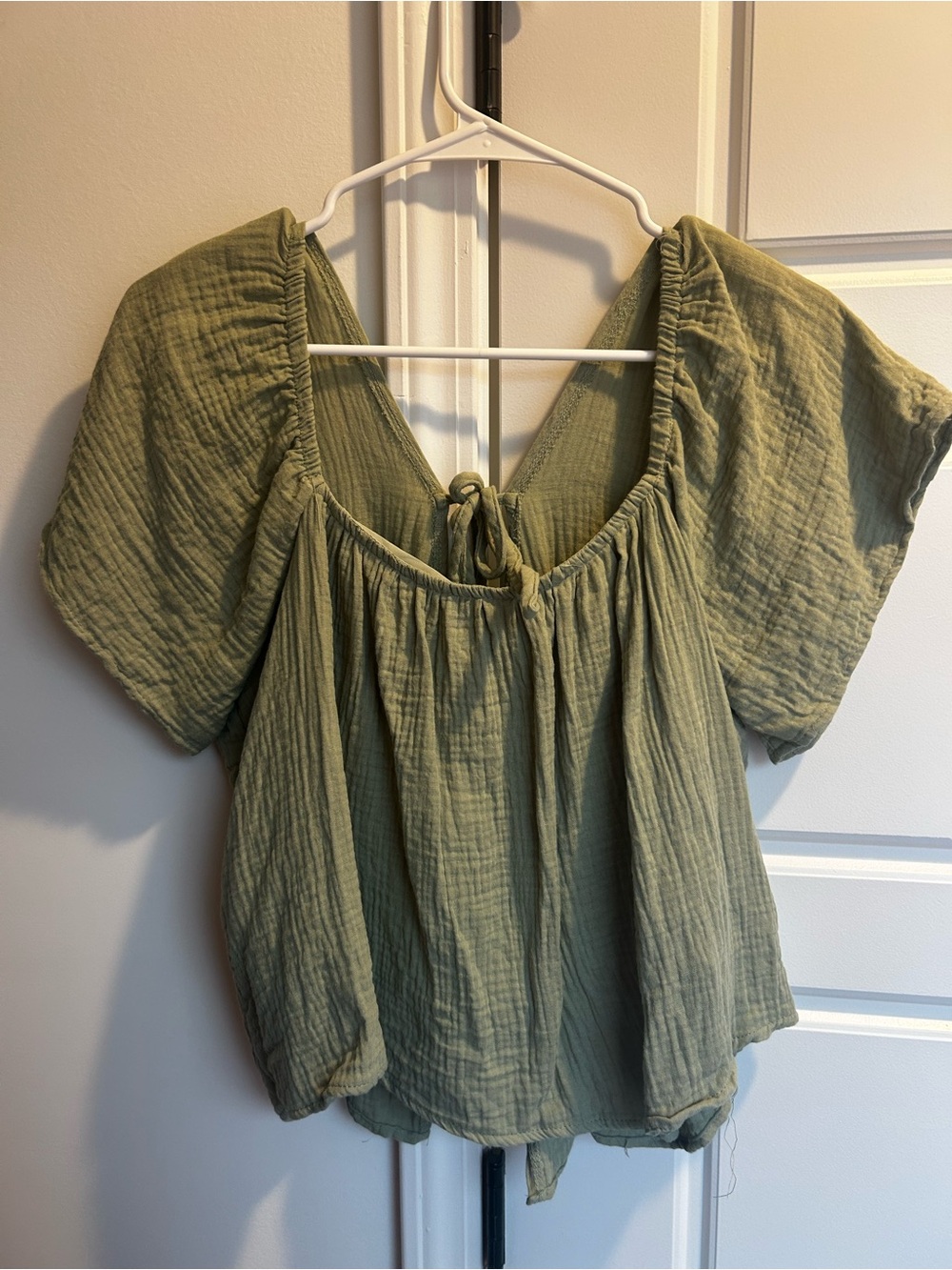 Olive Green Peasant Blouse - Women's Top